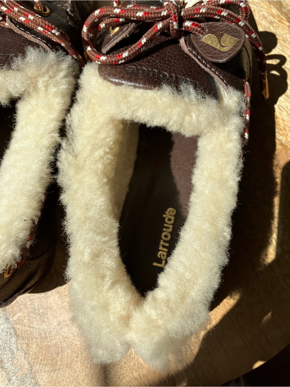 Larroude | Cyprus Boat Shoe In Brown Leather and Natural Shearling - Picture 4 of 10